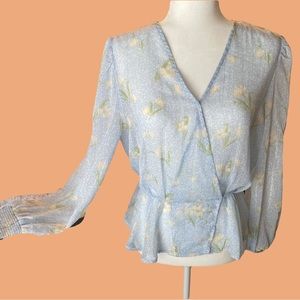 NWOT Blue and Yellow Sheer Peplum Top.          NEVER WORN